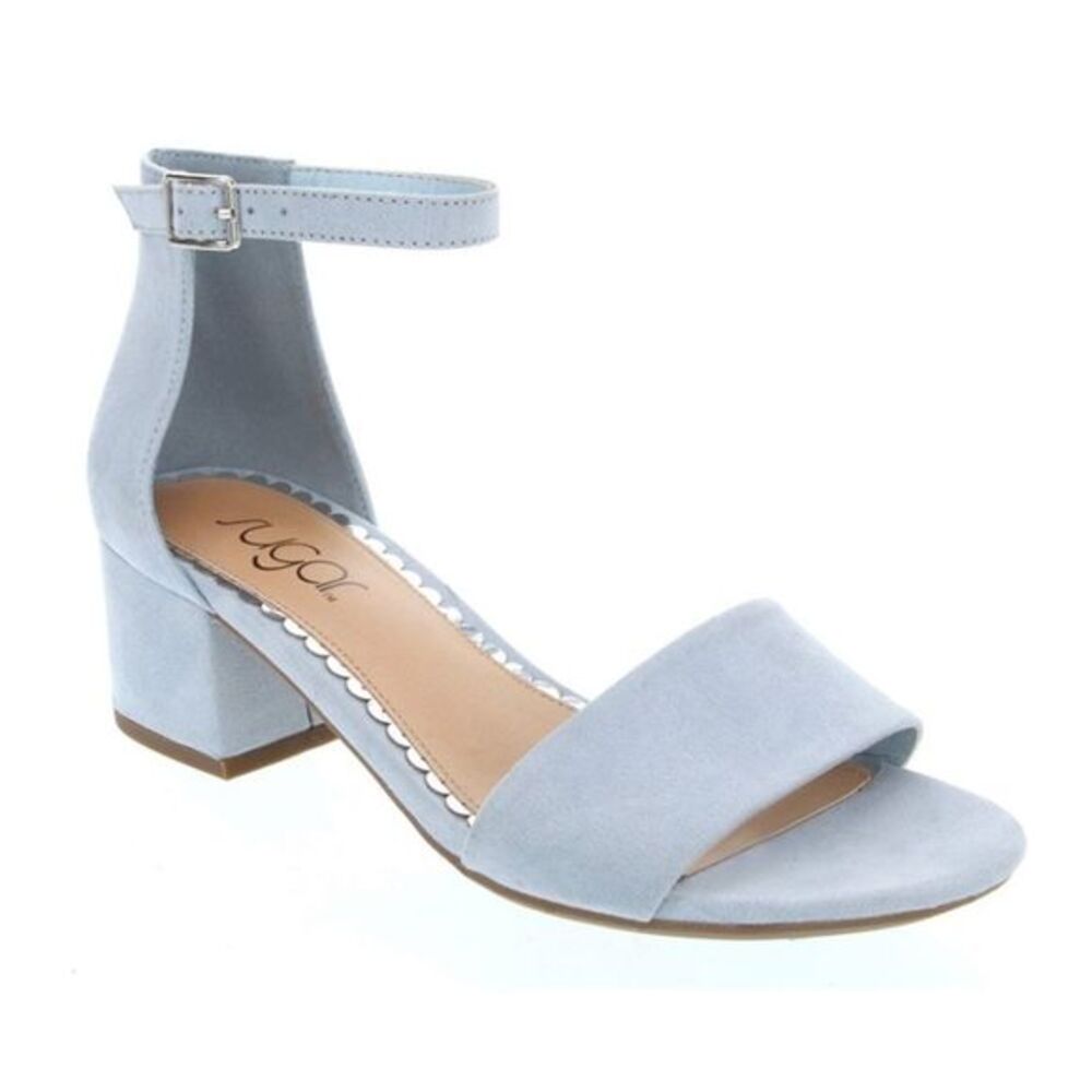 Sugar Light Blue Suede Block Heel Sandals with Ankle Strap